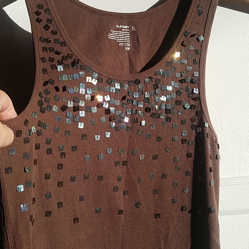 Sequined Tank Top - Brown